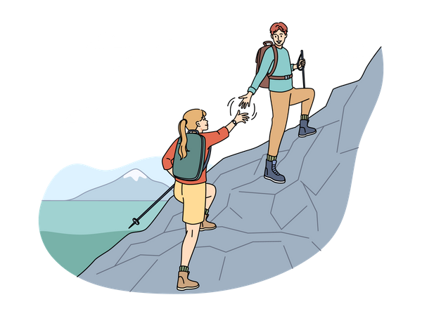 Paar Trekking am Berg  Illustration