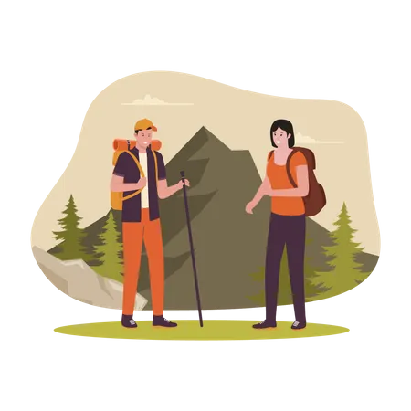 Paar Trekking am Berg  Illustration