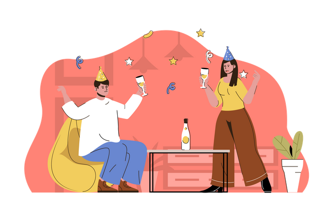 Paar trinkt Champagner  Illustration
