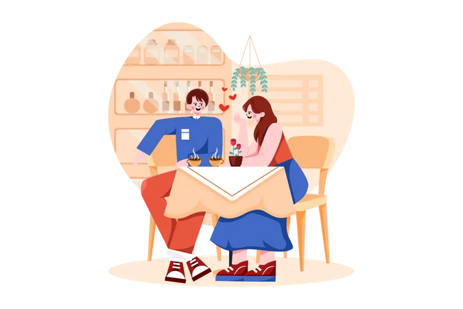 Paar trinkt Kaffee im Café  Illustration