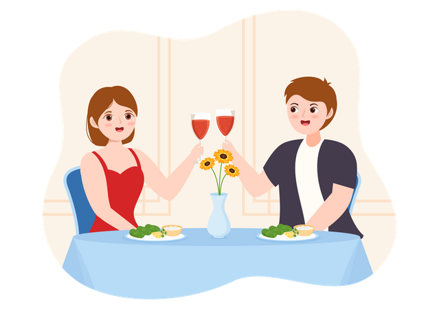 Paar trinkt Wein im griechischen Restaurant  Illustration