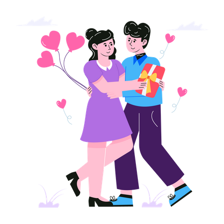 Paar umarmt am Valentinstag  Illustration