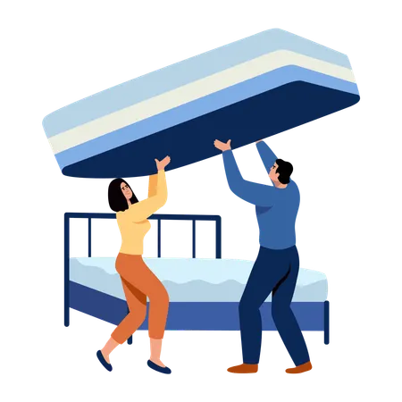 Paar dreht Matratze um Illustration