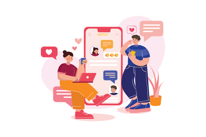 Paar unterhält sich über Dating-App  Illustration