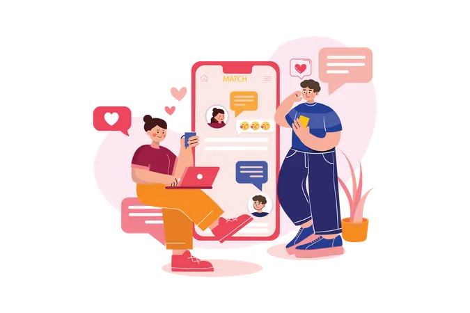 Paar unterhält sich über Dating-App  Illustration