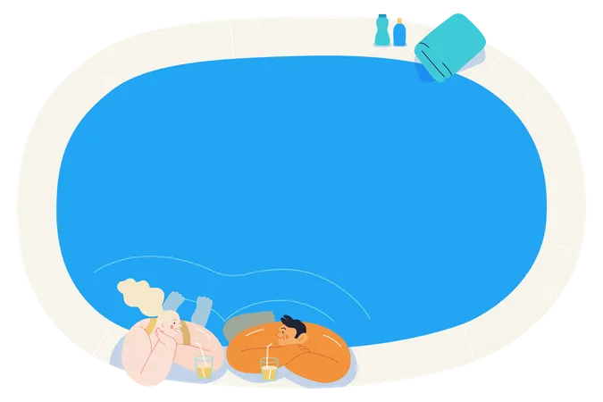 Paar unterhält sich und trinkt Saft im Swimmingpool  Illustration