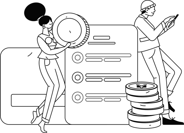 Paar untersucht Rechnungsbeleg nach Rechnungszahlung  Illustration