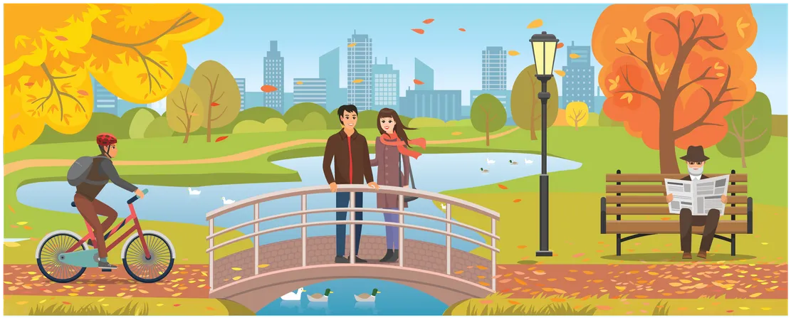Paar verbringt schöne Zeit zusammen an der Parkbrücke  Illustration