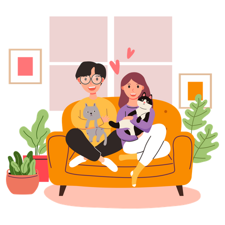 Paar verliebt sich in Tier  Illustration