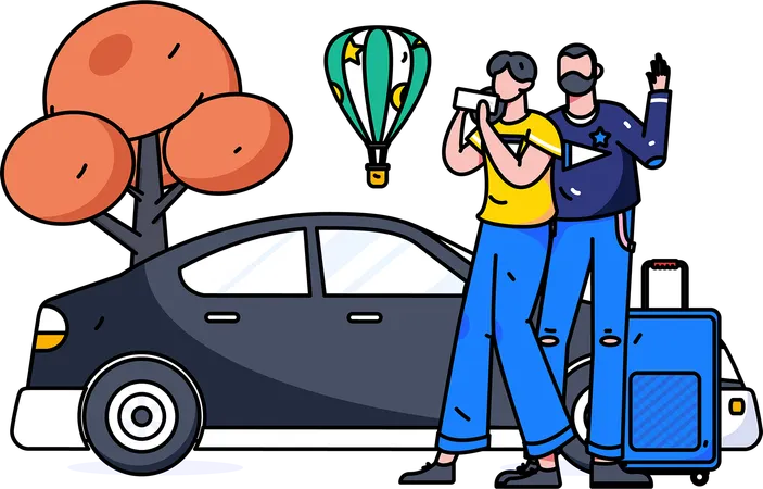 Paar wartet auf Taxi  Illustration