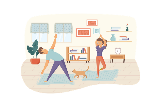 Paar-Yoga und Home-Workouts  Illustration