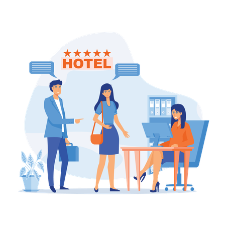 Paar bewertet Hotelservices für seinen luxuriösen Aufenthalt  Illustration