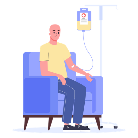 Paciente com conta-gotas fazendo quimioterapia  Ilustração
