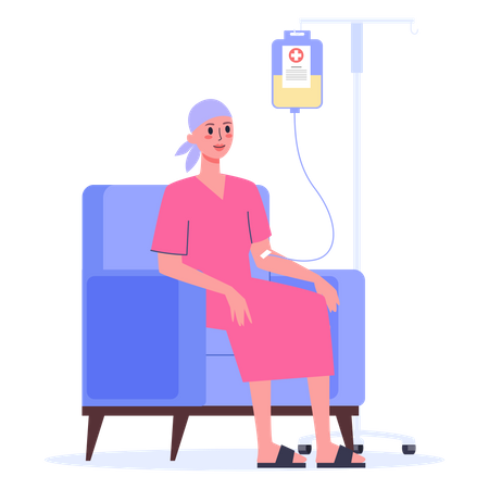Paciente com conta-gotas fazendo quimioterapia  Ilustração