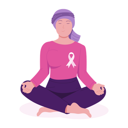 Paciente con cáncer haciendo meditación  Ilustración