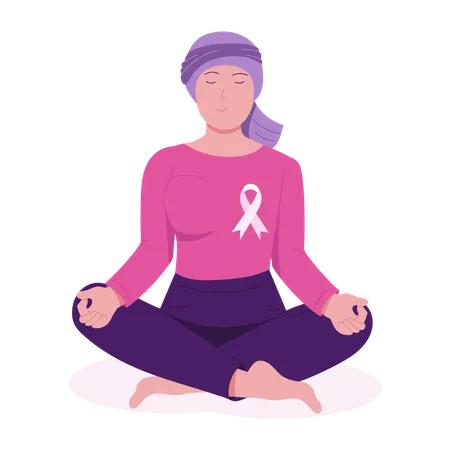 Paciente con cáncer haciendo meditación  Ilustración