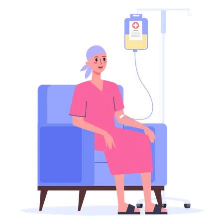 Paciente con gotero recibiendo quimioterapia  Ilustración