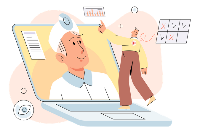 Paciente consultando con el médico en línea  Ilustración