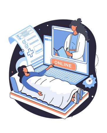 Paciente doente usando serviços de saúde on-line  Ilustração