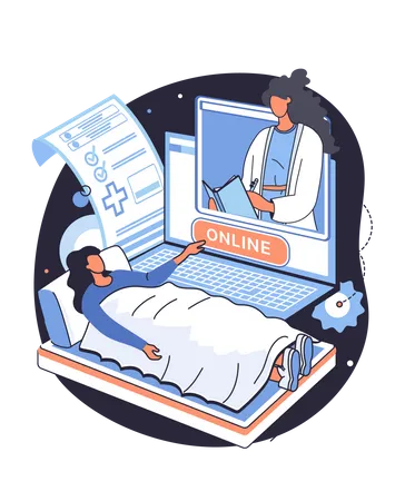 Paciente doente usando serviços de saúde on-line  Ilustração