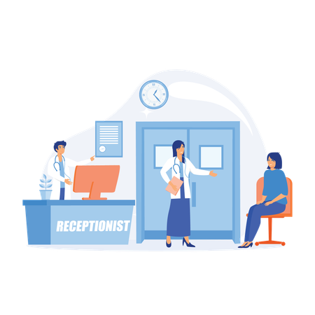 Paciente aguardando sua vez para ser chamado para consulta médica  Ilustração