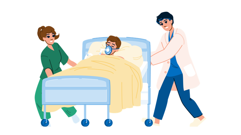 El paciente está durmiendo en la cama del hospital  Ilustración