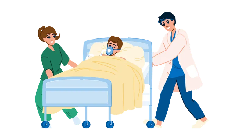 El paciente está durmiendo en la cama del hospital  Ilustración