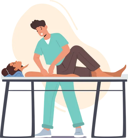 Paciente fazendo massagem com quiroprático fisioterapeuta osteopata  Ilustração