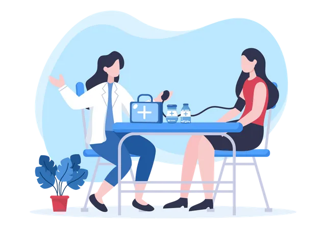 Paciente do sexo feminino visitando médico para check-up  Ilustração