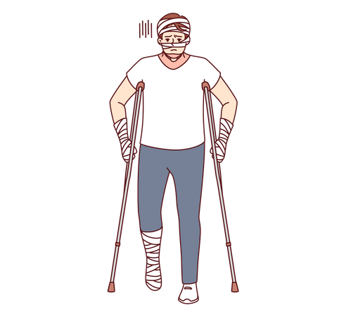 Paciente ferido com bandagens  Ilustração