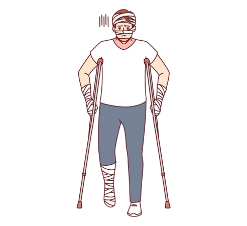 Paciente Ferido Com Bandagens Ilustração
