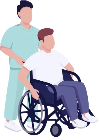 Paciente hospitalar em cadeira de rodas  Ilustração