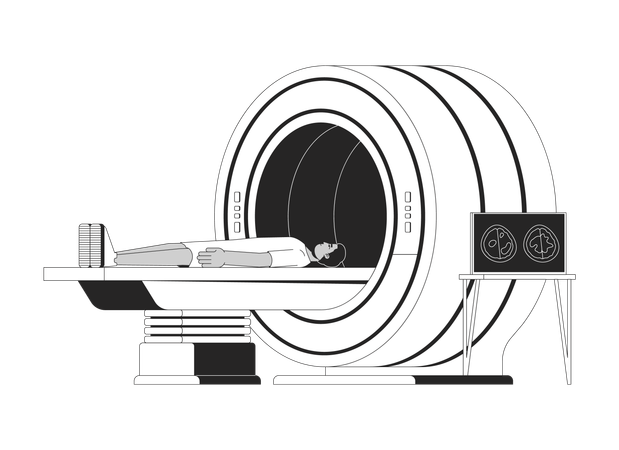 Paciente do sexo masculino submetido a exame de ressonância magnética  Ilustração