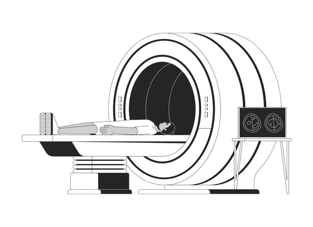 Paciente do sexo masculino submetido a exame de ressonância magnética  Ilustração