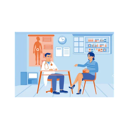 Paciente mujer visitando a un médico en el hospital  Ilustración