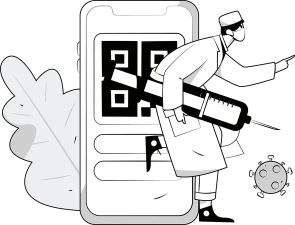 Paciente paga dinero mediante código QR  Ilustración