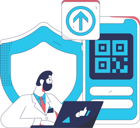 Paciente escaneia código QR para despesas médicas  Ilustração