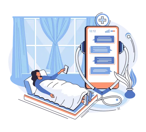 Paciente usando consulta médica on-line  Ilustração