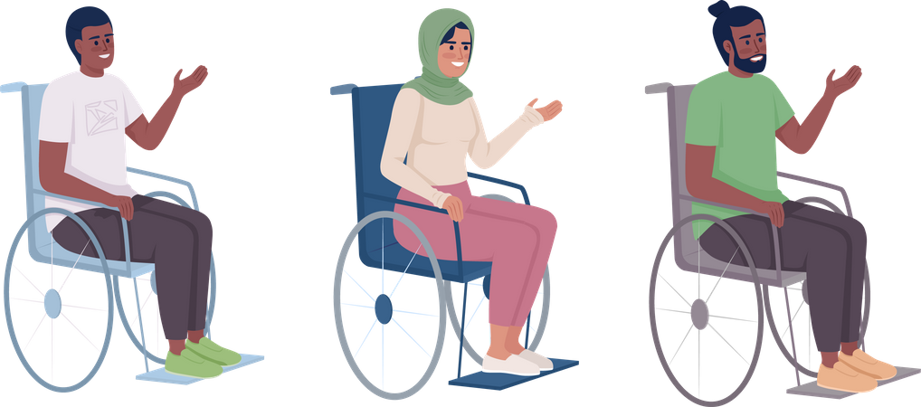 Pacientes com deficiência em cadeiras de rodas  Ilustração
