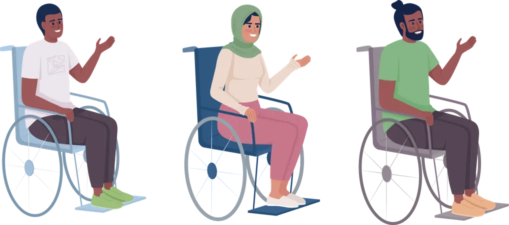 Pacientes com deficiência em cadeiras de rodas  Ilustração