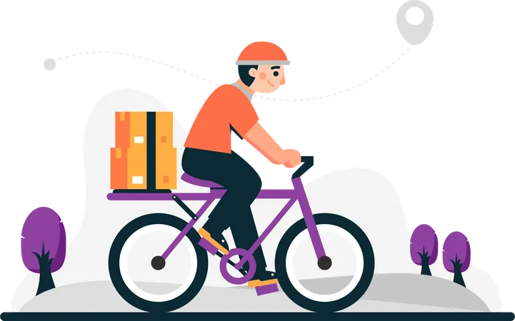 Illustrated Package Delivery By Bicycle Are Great To Use In Marketing Materials Websites Presentations And Promotional Campaigns To Highlight Their Expertise And Attract Customers Looking For Efficient And Smooth Delivery Solutions Illustration