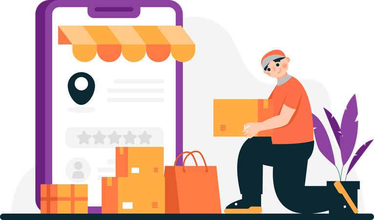 Package delivery using the app  Illustration