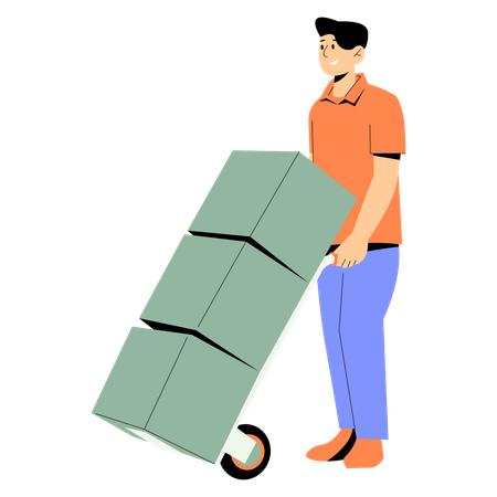 Package dolly hold by delivery man  Illustration