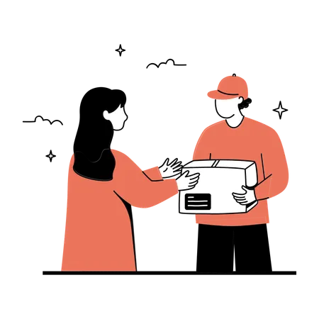Illustration Showing An Exchange Of A Package Between Two People Great For Use In Marketing Delivery And Courier Services Illustration