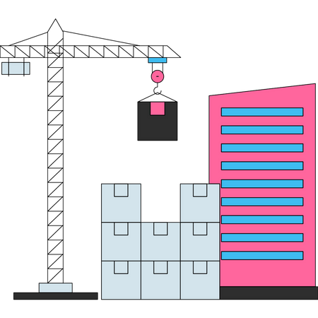 Packages are being delivered near a building Illustration