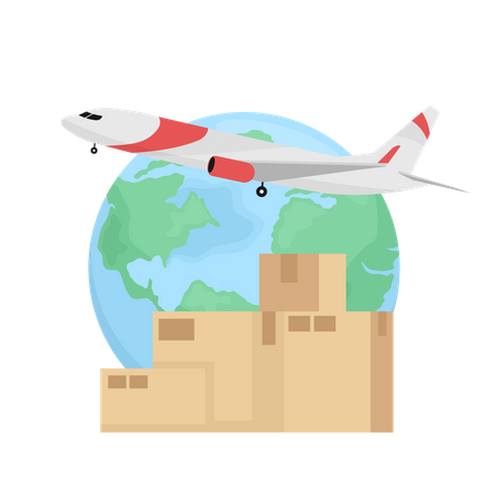 Packages shipped by plane service globally Illustration