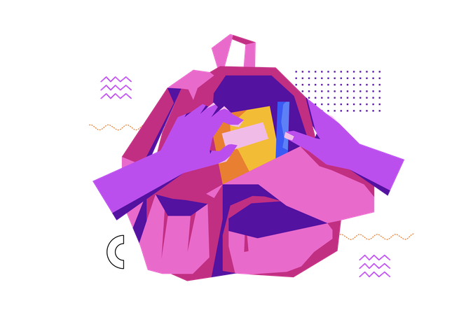 Packing School Bag  Illustration