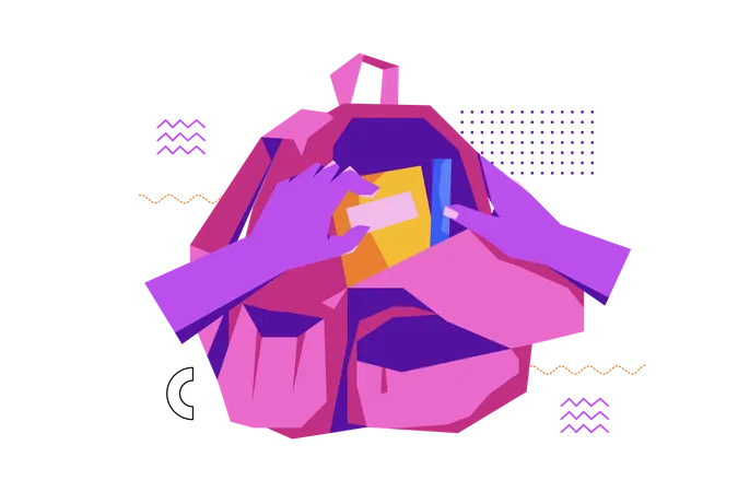 Packing School Bag  Illustration