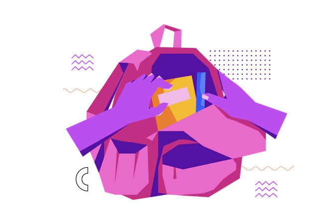 Packing School Bag  Illustration
