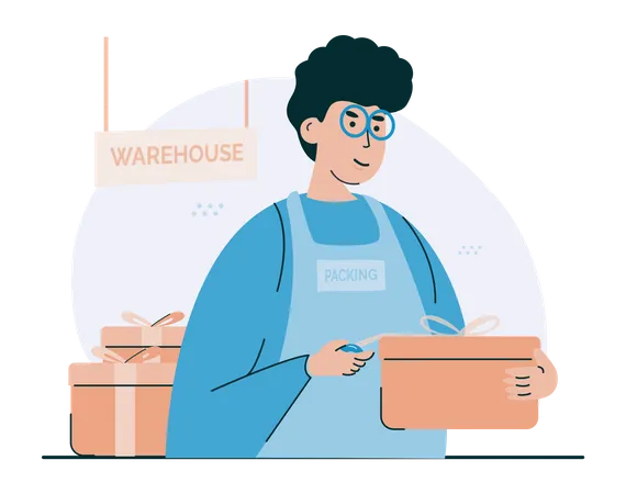 Offline Shopping Concept With Illustration Of A Man Packing Shopping Orders For Website Landing Page Ui Kits Banner And Other Commerce Project Design Illustration